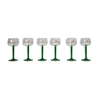 Luminarc france green stemmed liqueur/wine glasses, vintage, 1970s, set of 6
