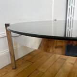 Table basse ronde métal chromé et verre années 70