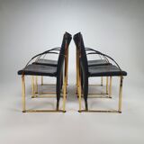 Chaises exclusive en laiton et chaises à manger en cuir par Ronald Schmitt, Set de 4