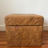 Vintage patchwork leather storage pouf circa 1960