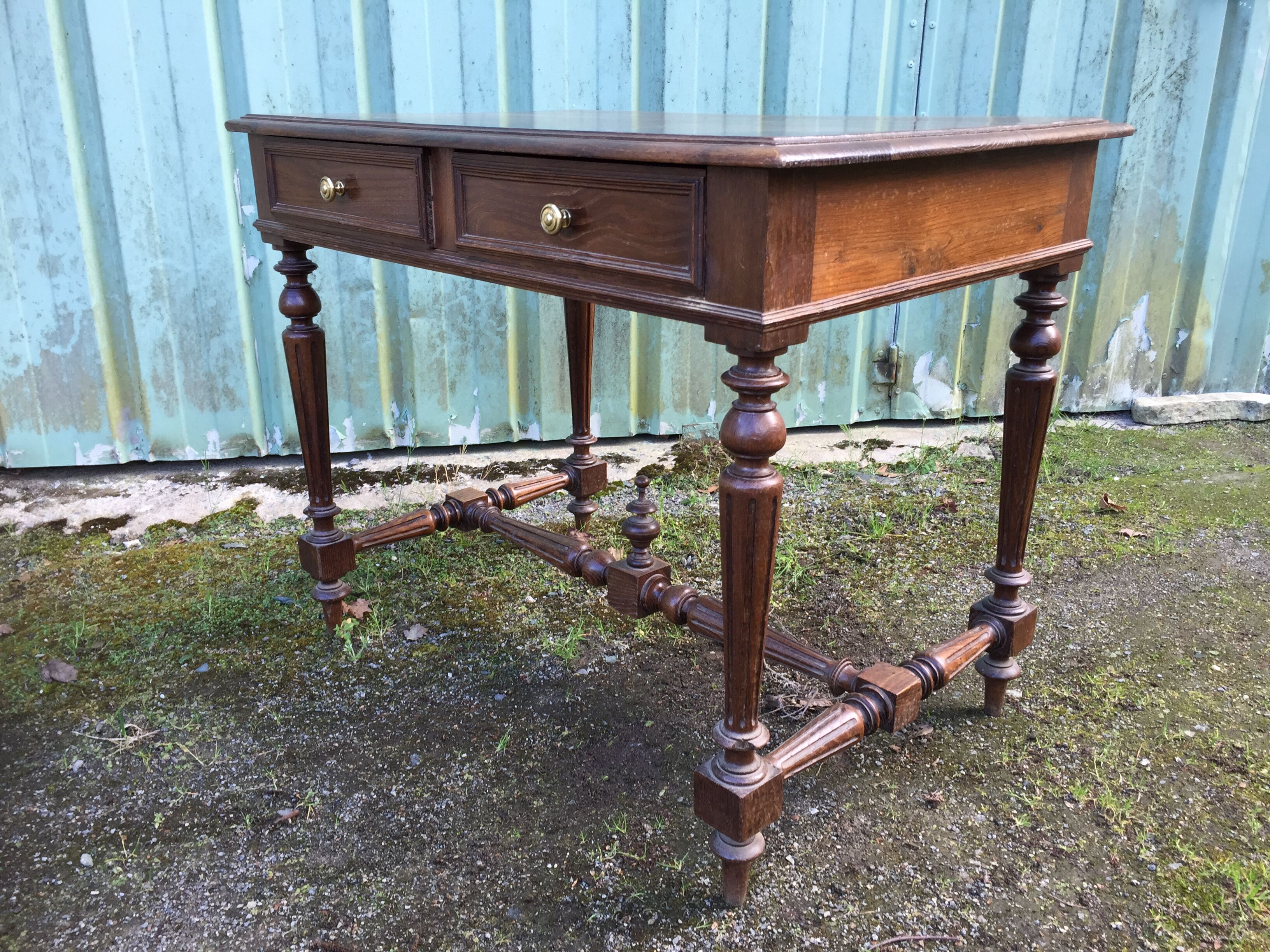 Vintage oak desk table with 2 drawers