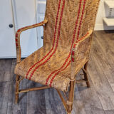 Fauteuil rotin osier motif rouge