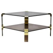 Table basse Hollywood Regency en verre fumé – Construction modulaire en laiton
