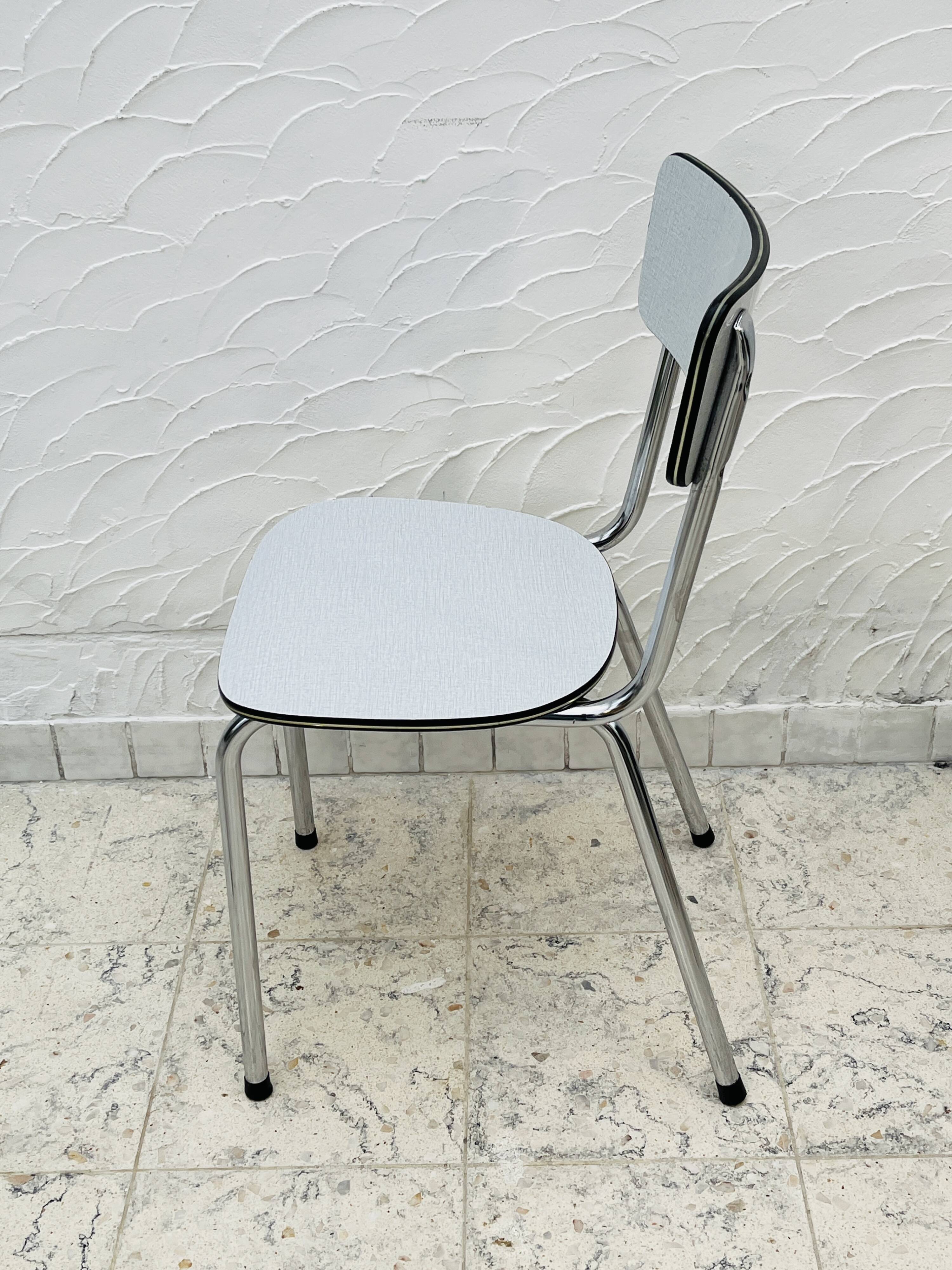 Set of 4 vintage grey chrome Formica kitchen chairs.