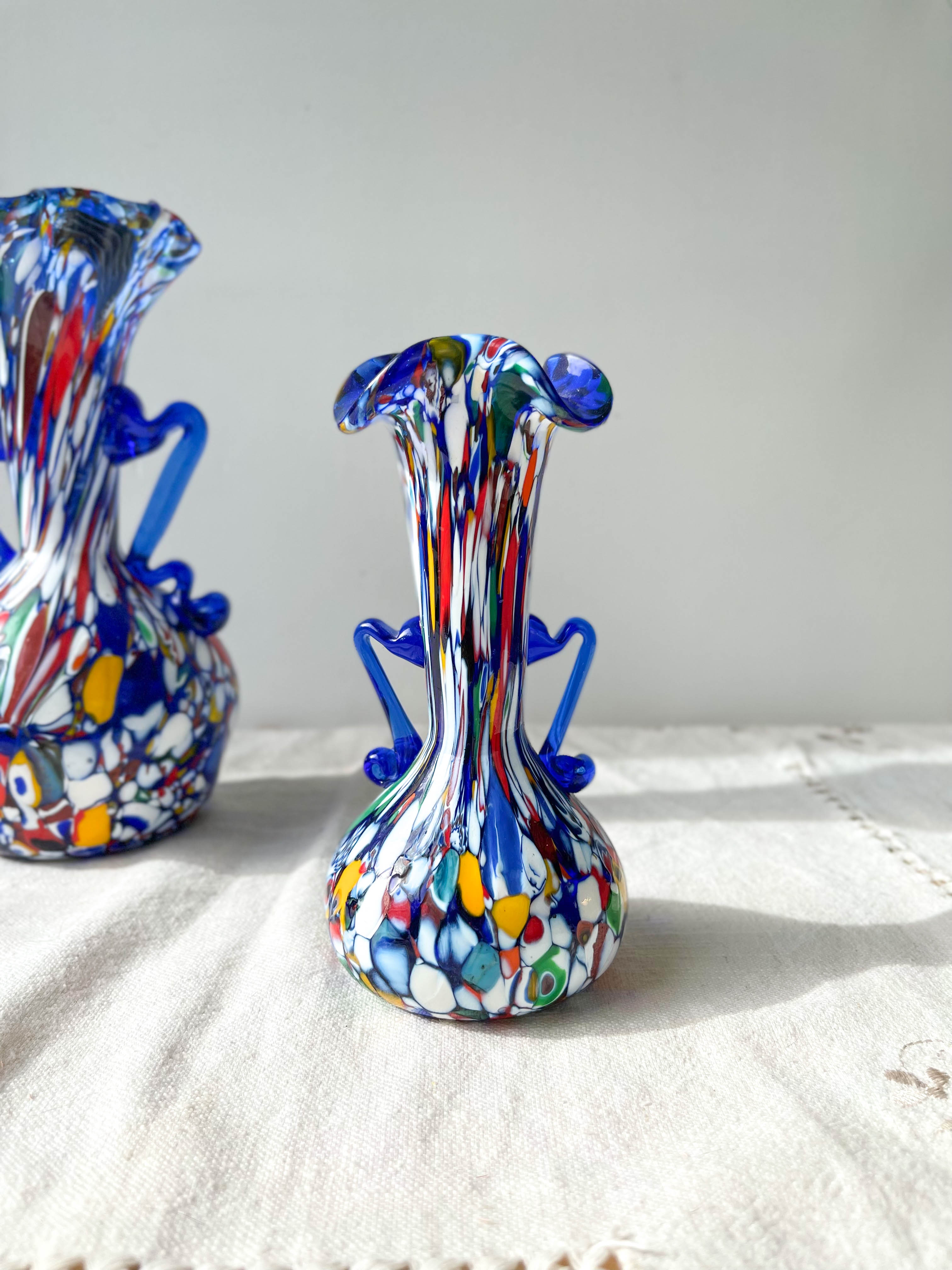Blue glass vases by Murano Fratelli Toso made in Italy 1920