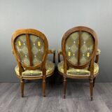 Pair of louis xvi armchairs in carved wood, late 19th century