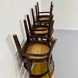 Lot de 6 chaises bistrot fauteuils en bois et simili jaune vintage année 80