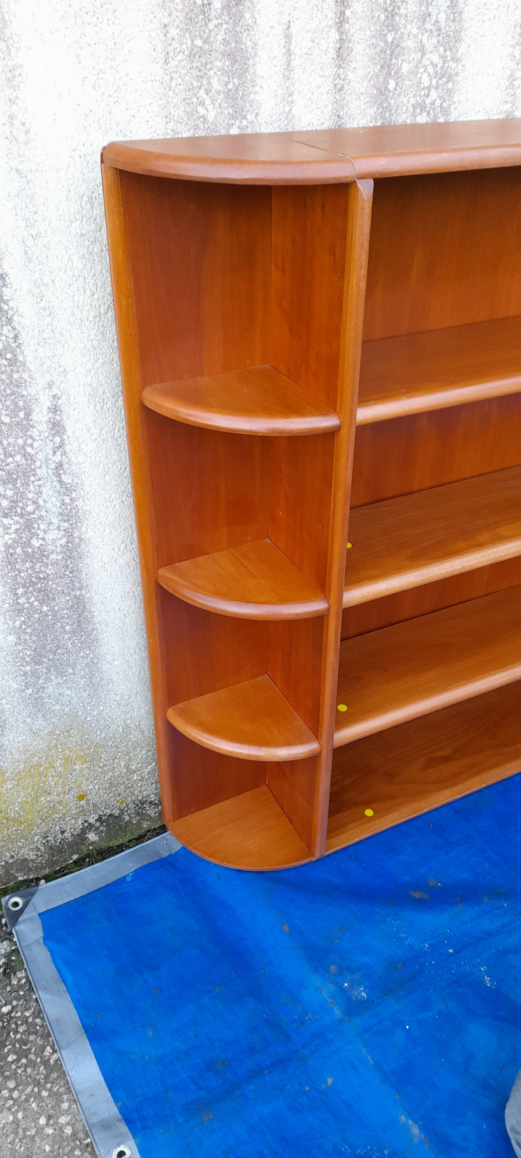 Scandinavian wall shelf in teak veneer L 229 cm