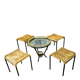 Garden furniture set including a round low table in scoubidou and 4 matching stools.