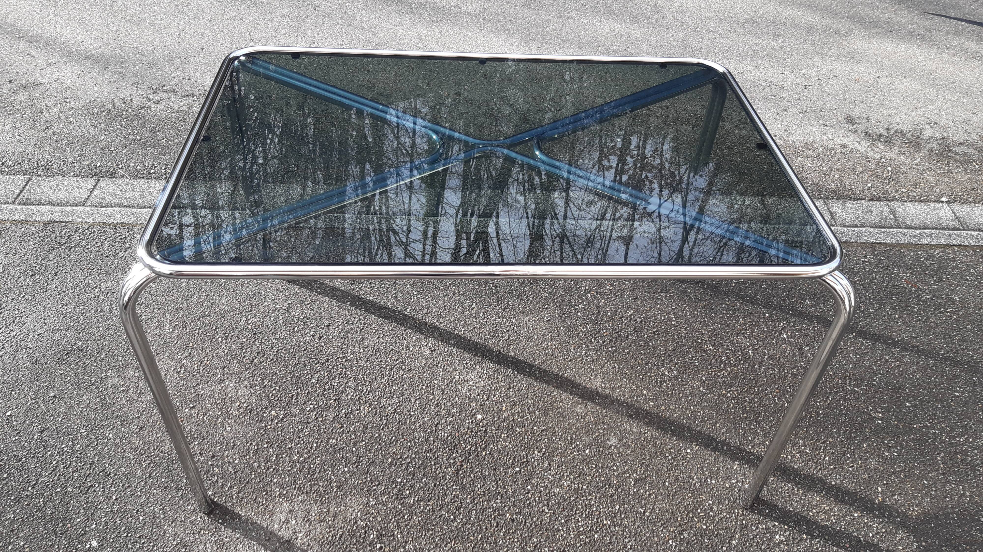 Smoked glass table and chrome space age 1975