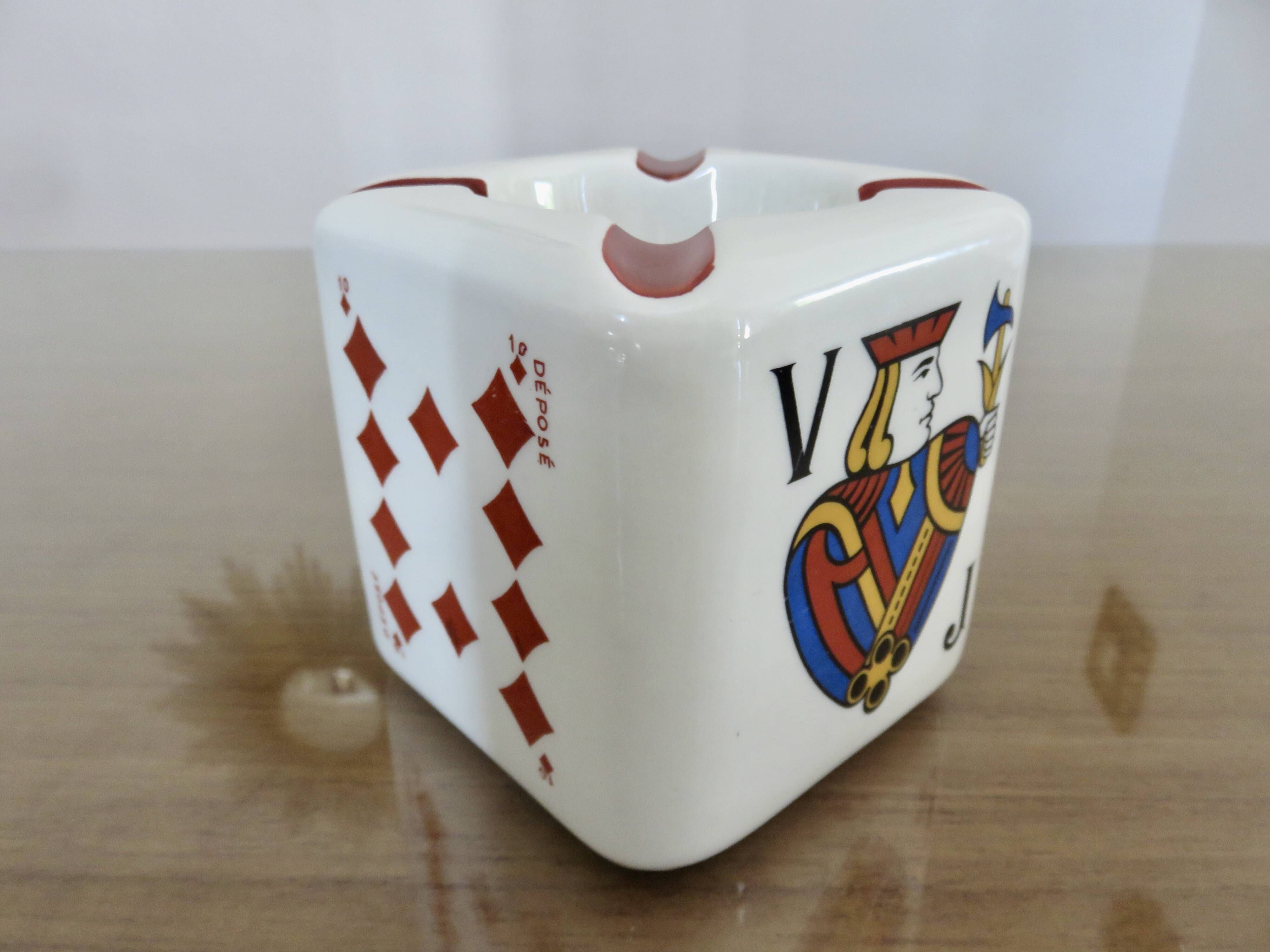 Vintage ceramic ashtray, playing cards, 50s 60s.