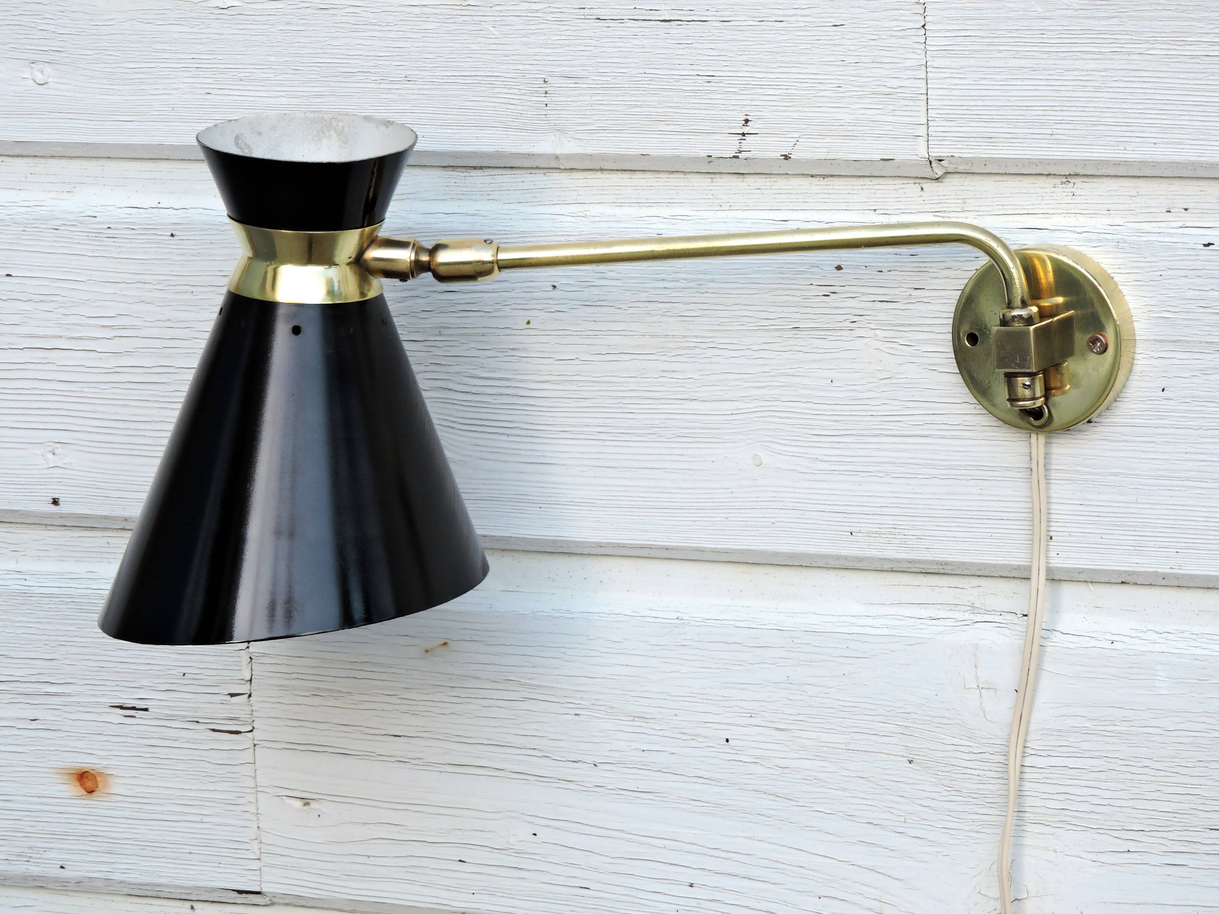 Adjustable stem wall lamp with ball head, diabolo lampshade