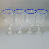 blue trimmed footed glasses