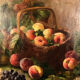 Trumeau in varnished wood, oil on canvas in the upper part, still life early twentieth century