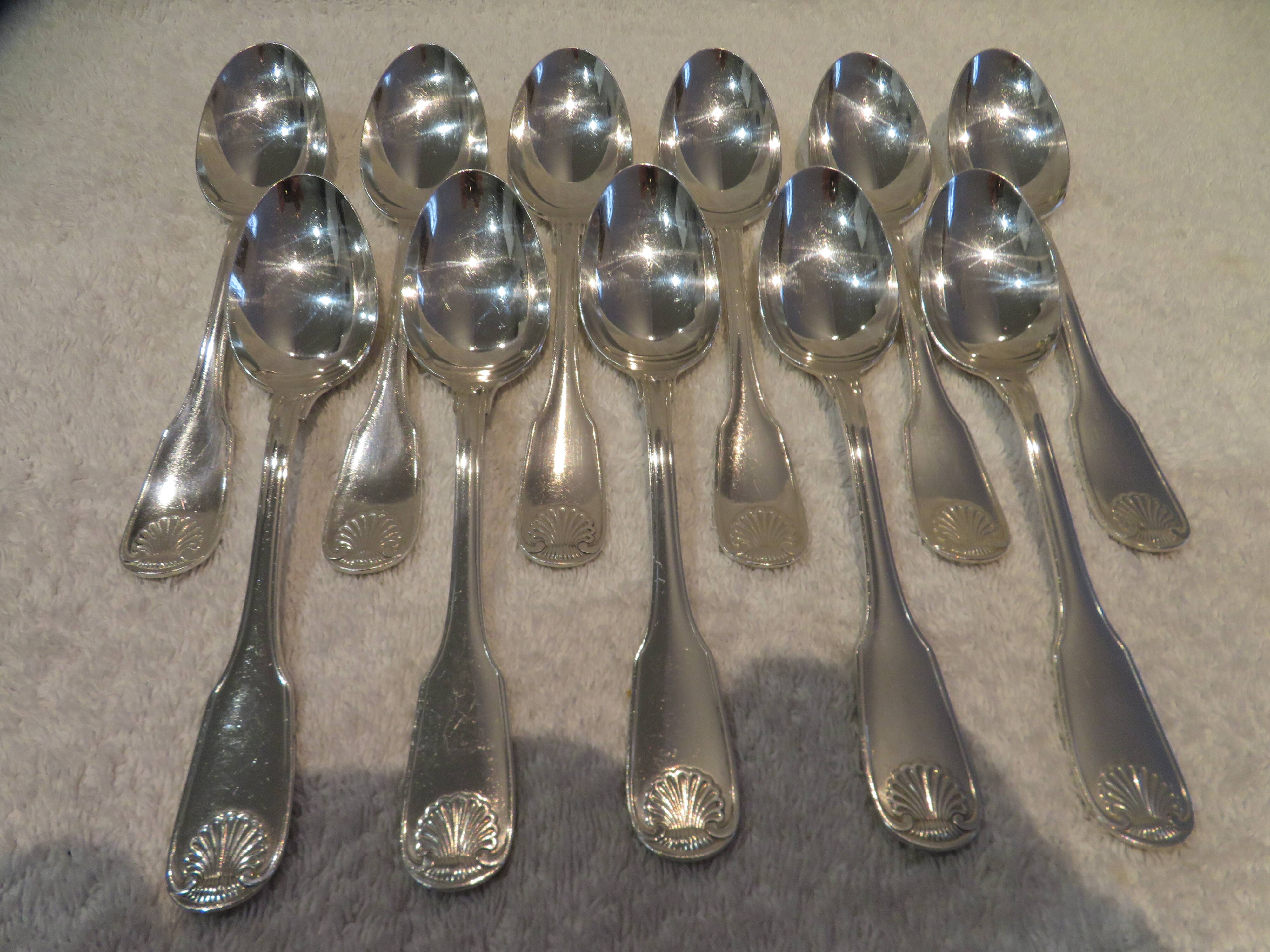 11 silver-plated dessert spoons by Christofle Vendome, 17cm