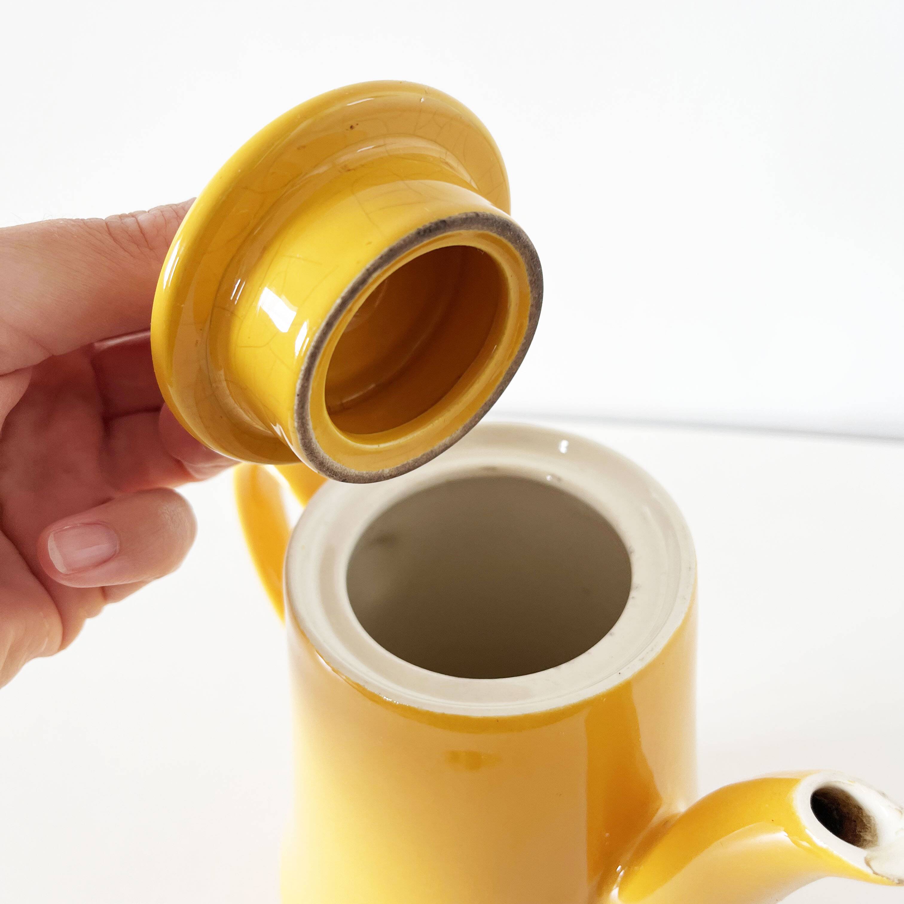 Old yellow ceramic coffee or teapot 1960