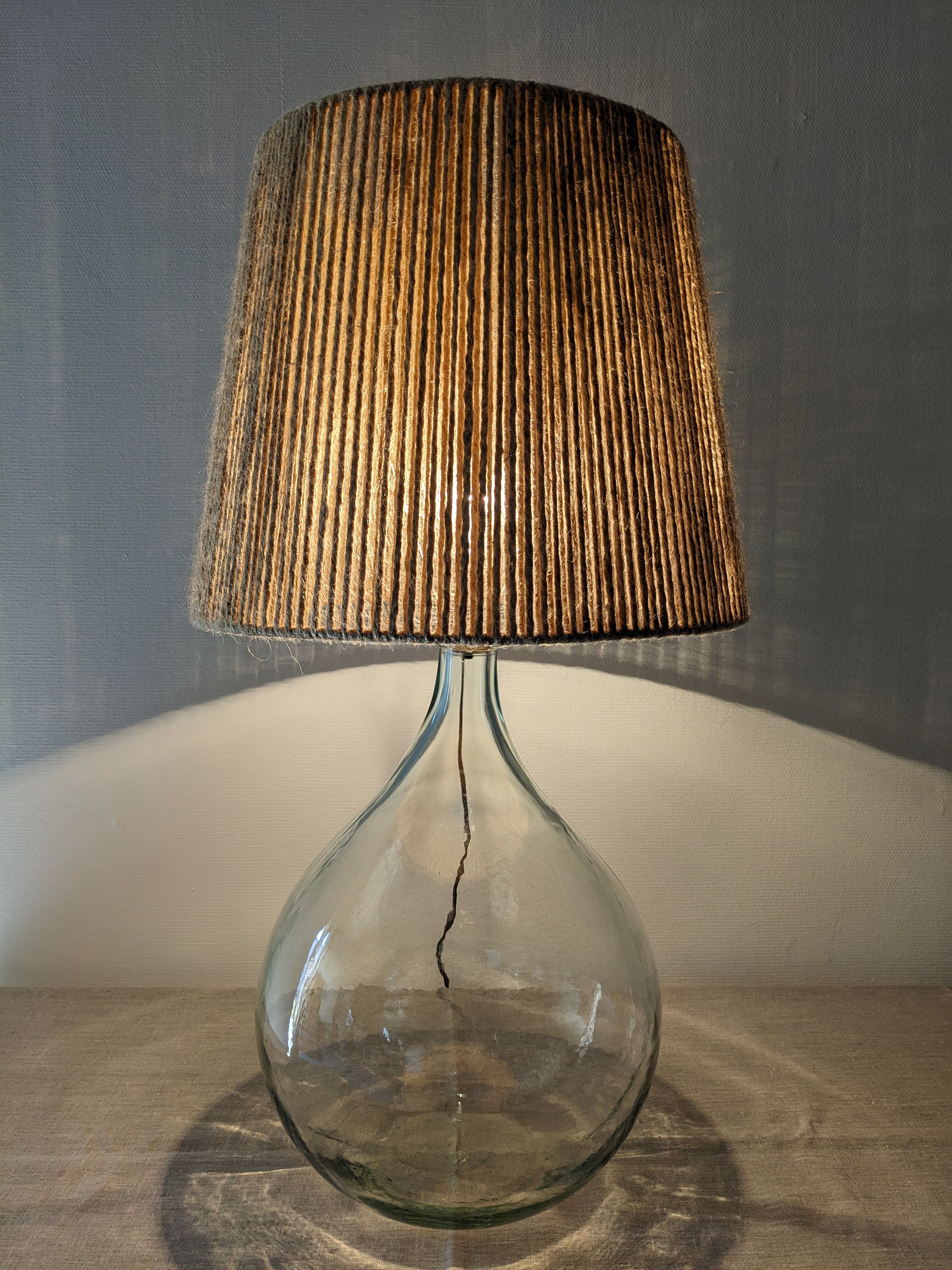 Vintage demijohn XL lamp in glass and jute rope