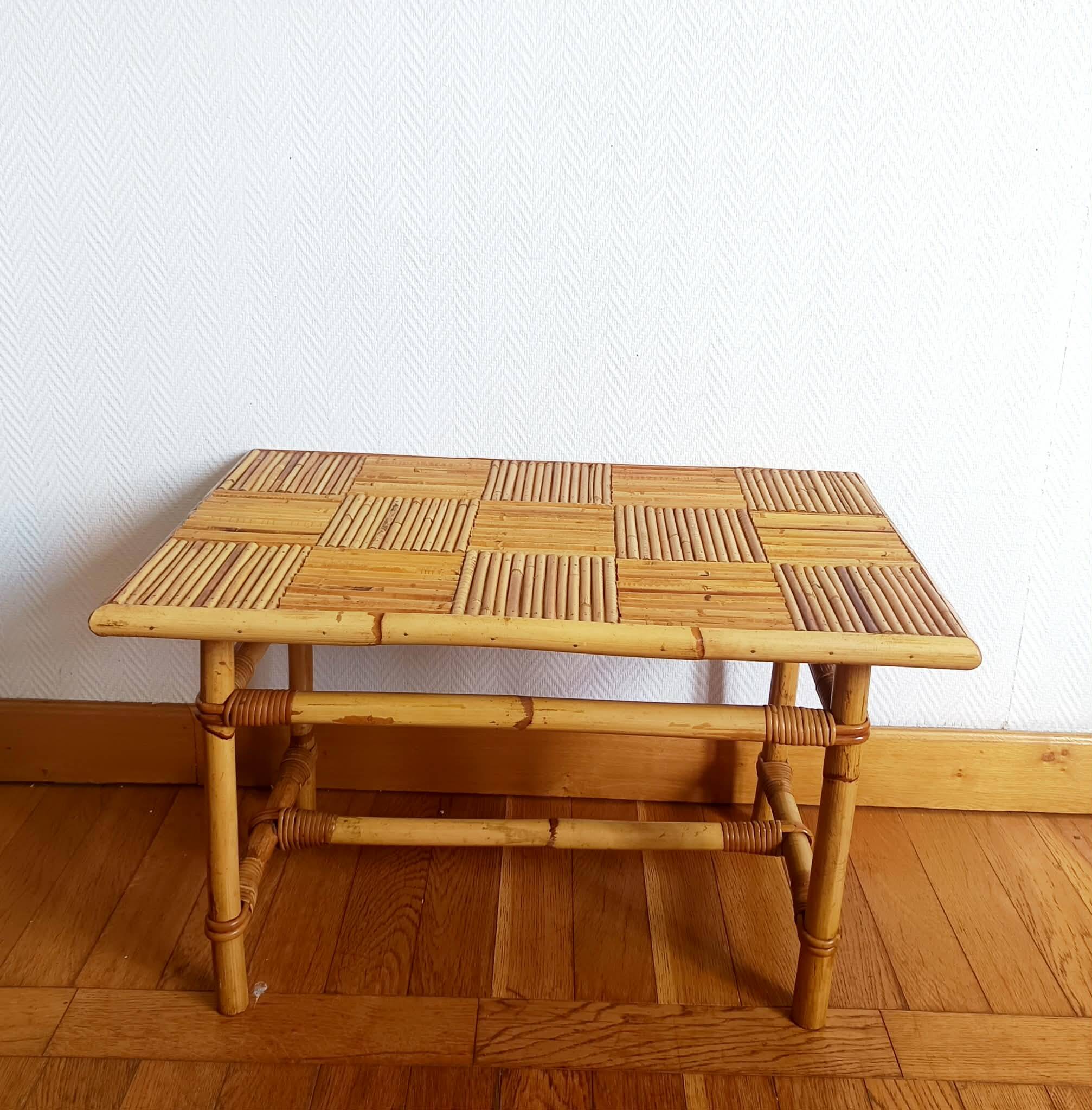 Bamboo coffee table in Audoux Minet vintage style from the 1960s.