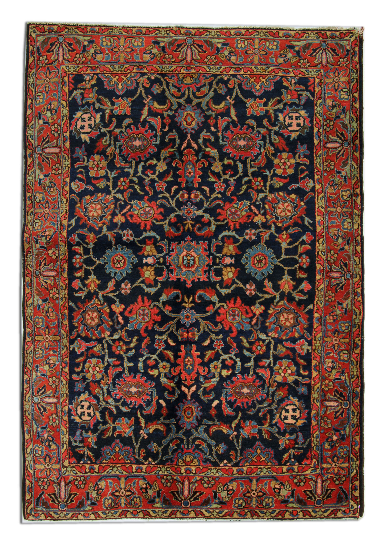 Blue Wool Persian Carpet Handwoven Wool Farahan Area Rug- 138x198cm