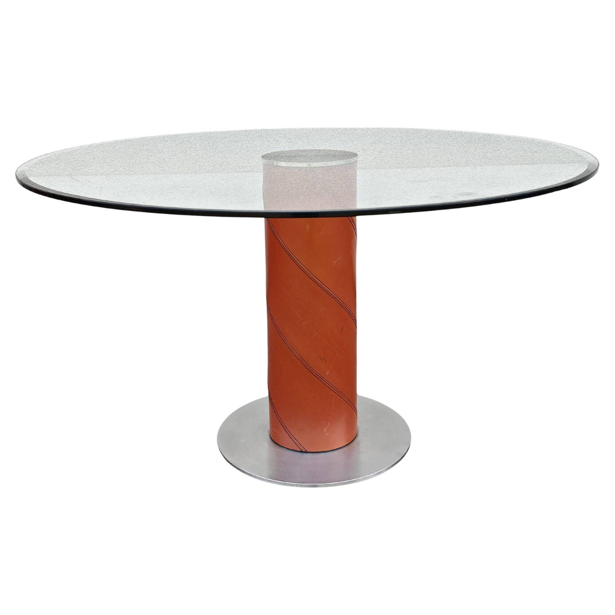 Postmodern dining table in leather and glass by Giancarlo Vegni for Fasem.