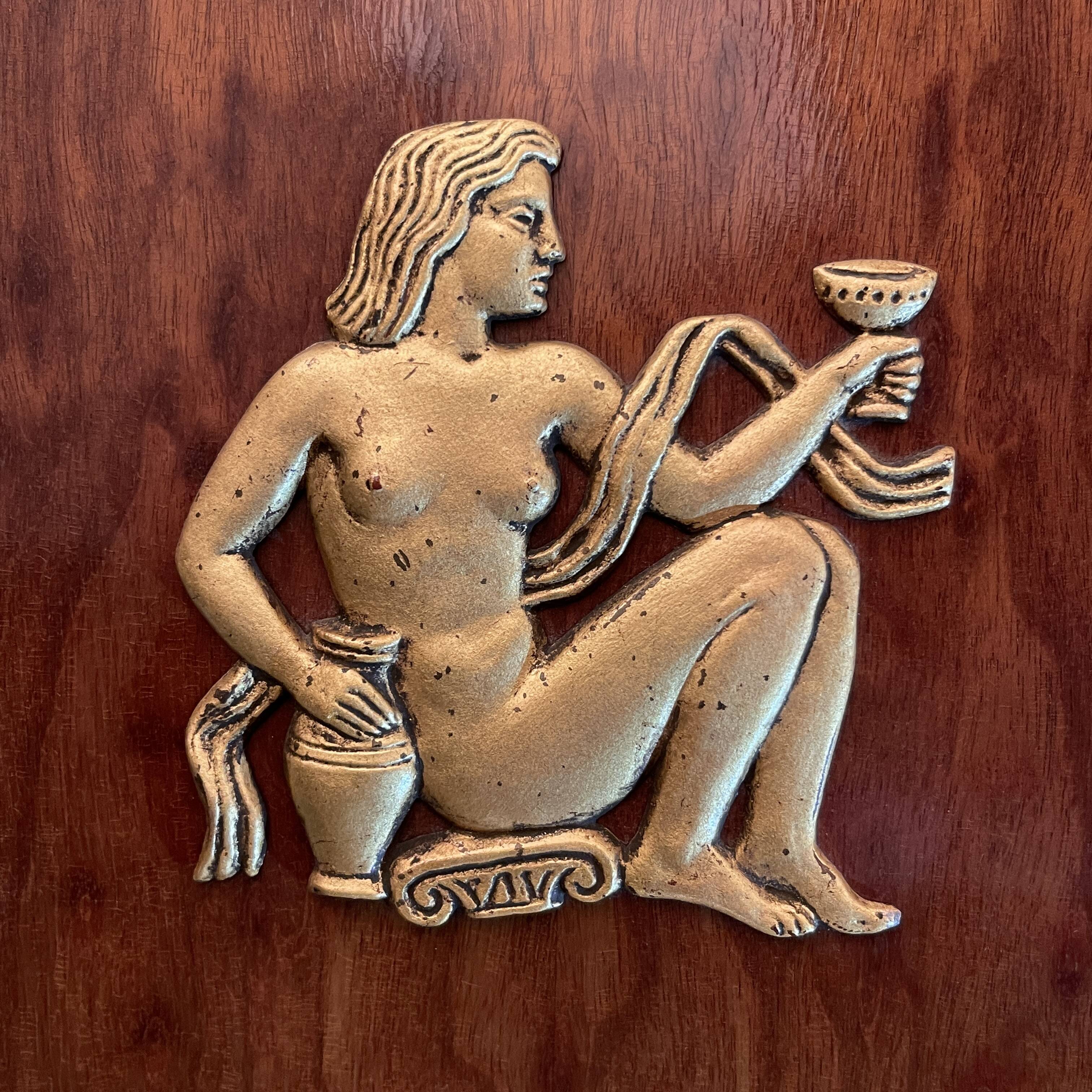 Art Deco sideboard or bar furniture, various veneers, bronze and ironwork, c