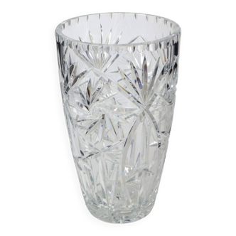 Grand Vase Bohème Cristal Taillé Main Motif Étoile Cristal Plomb 1980