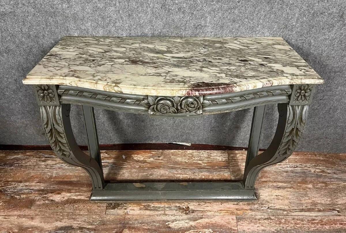 Curved console table from the Napoleon III period in lacquered wood circa 1880