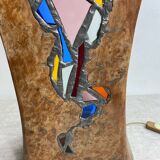 Carved wooden lamp and stained glass