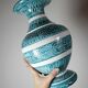 Vintage turquoise ceramic baluster vase with incised decoration.