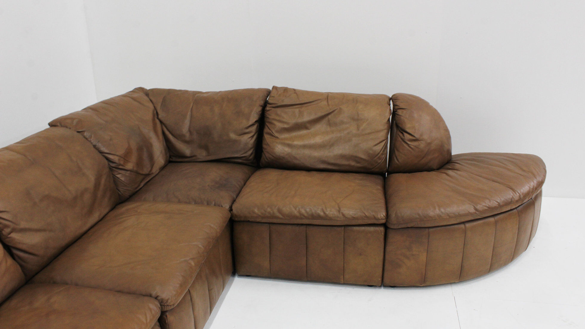 Vintage brown leather modular sofa from Laauser, set of 7