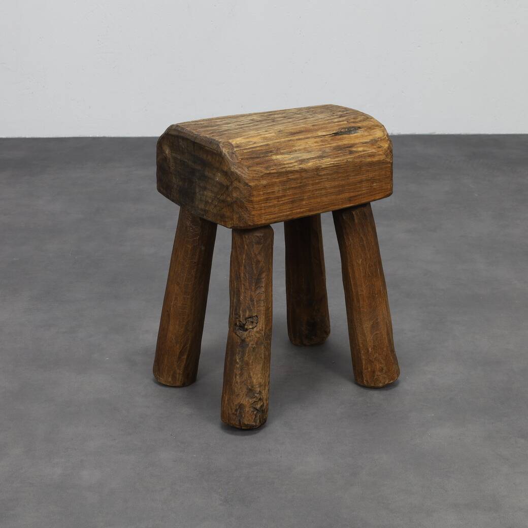 Vintage Stool Primitive Brutalist Folkart Style