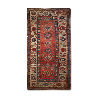 Ancient Caucasian Carpet Kazak handmade 128cm x 250cm 1880s, 1B758