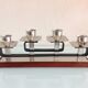 Four-headed candlestick in teak and chrome metal Scandinavian style / vintage 60s-70s