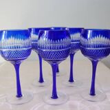 6 colored and engraved glass stemmed glasses
