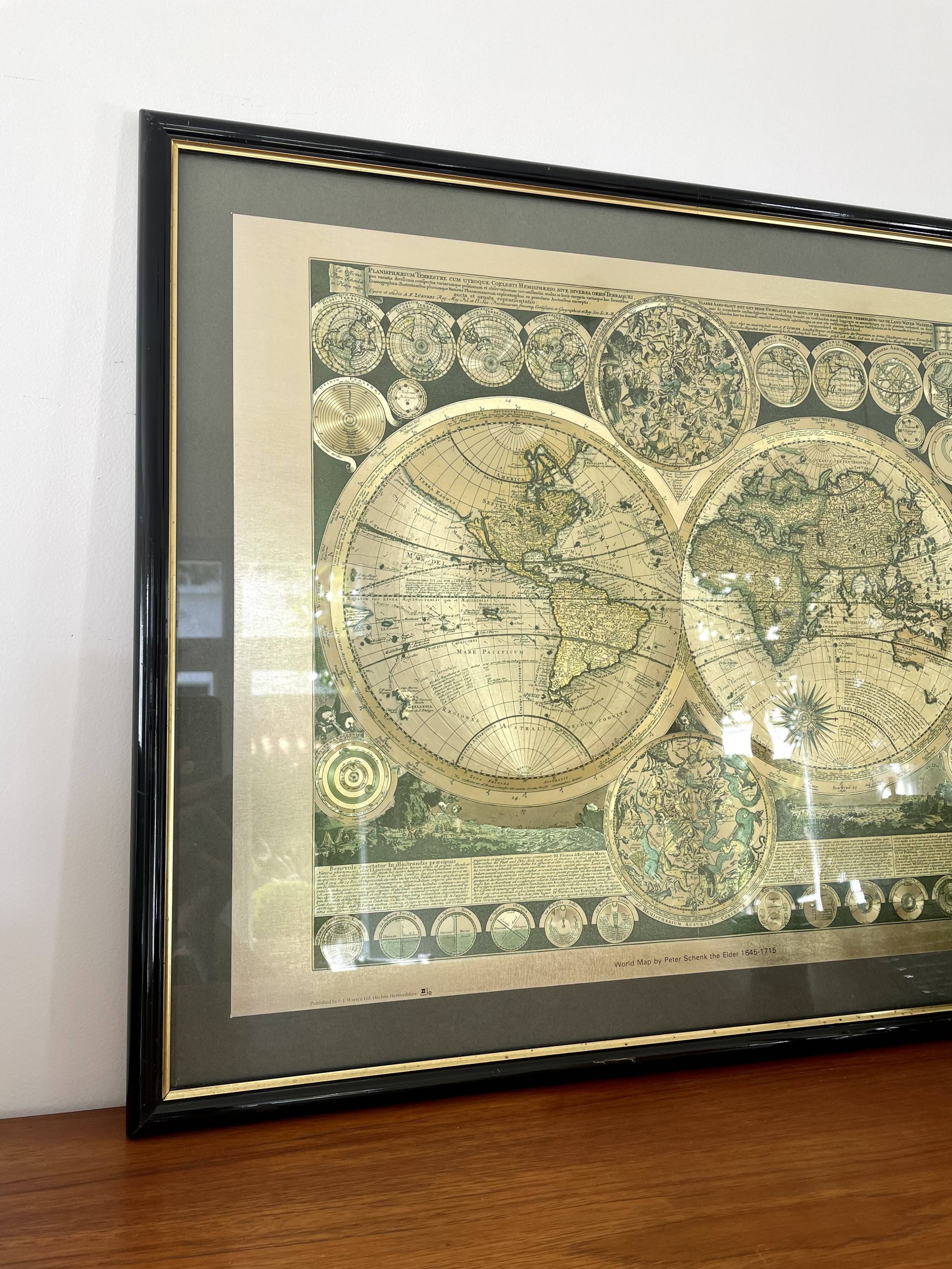 Vintage world map frame "World Map by Peter Schenk The Elder 1645-1715"