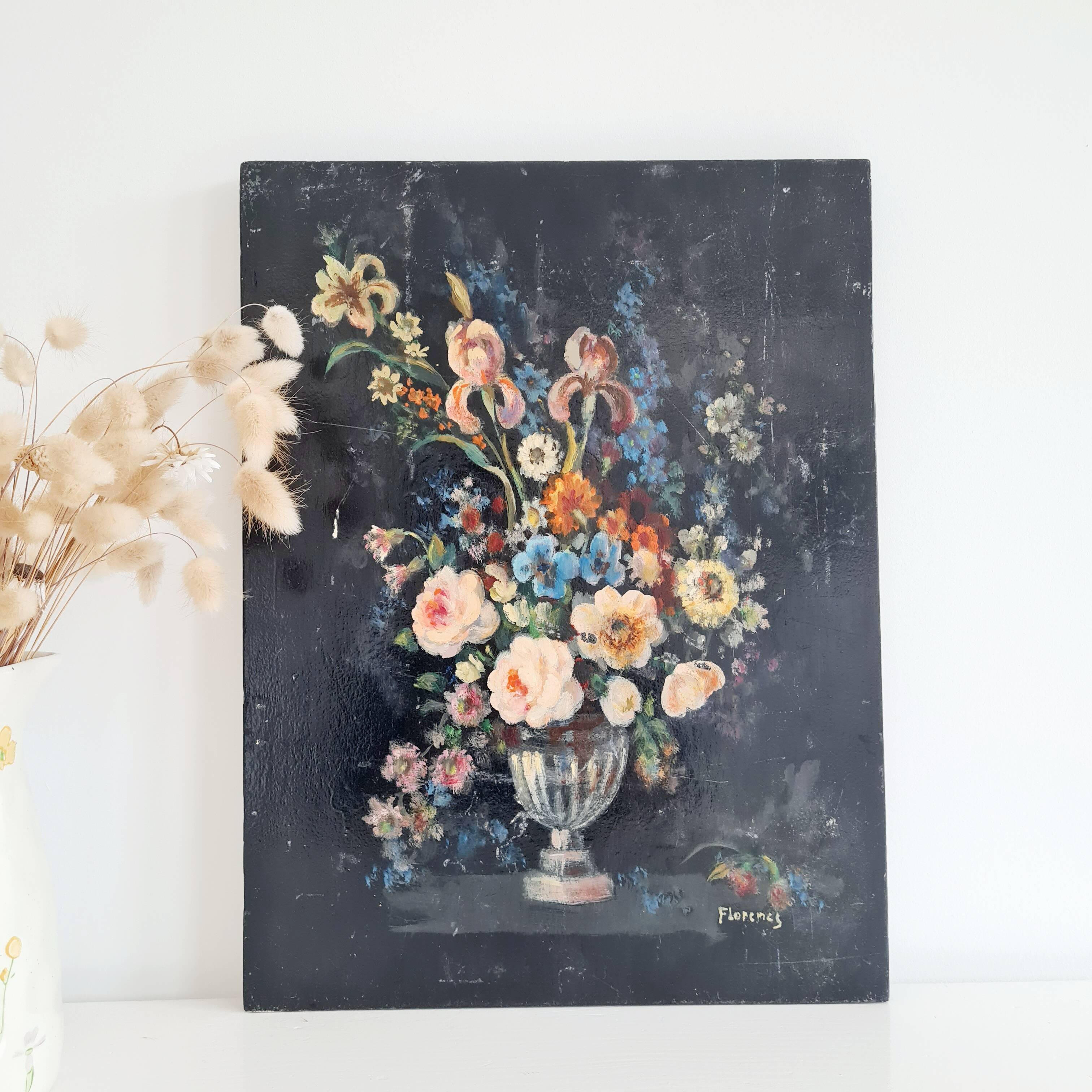 Old painting - bouquet of flowers