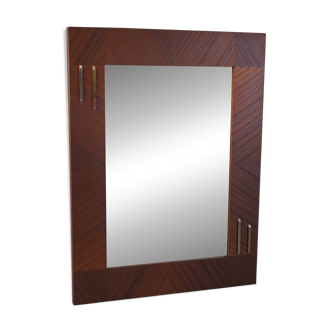 Miroir moderniste en placage d'acajou 1950's