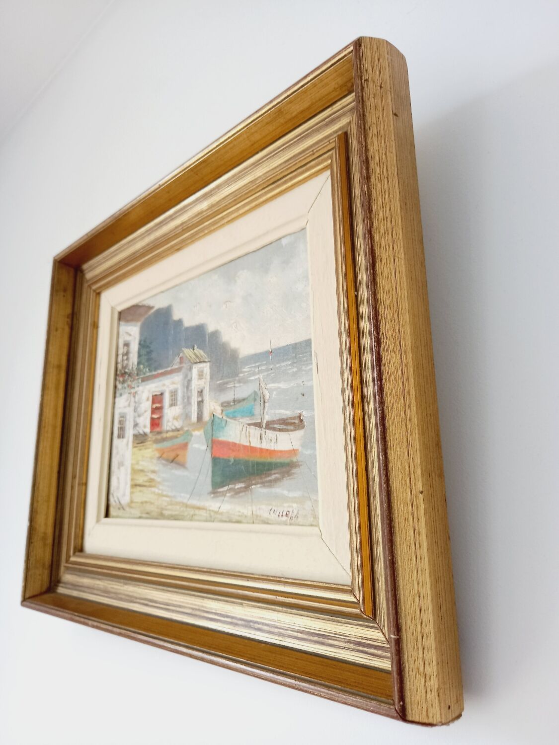 Signed painting house by the sea -oil on canvas