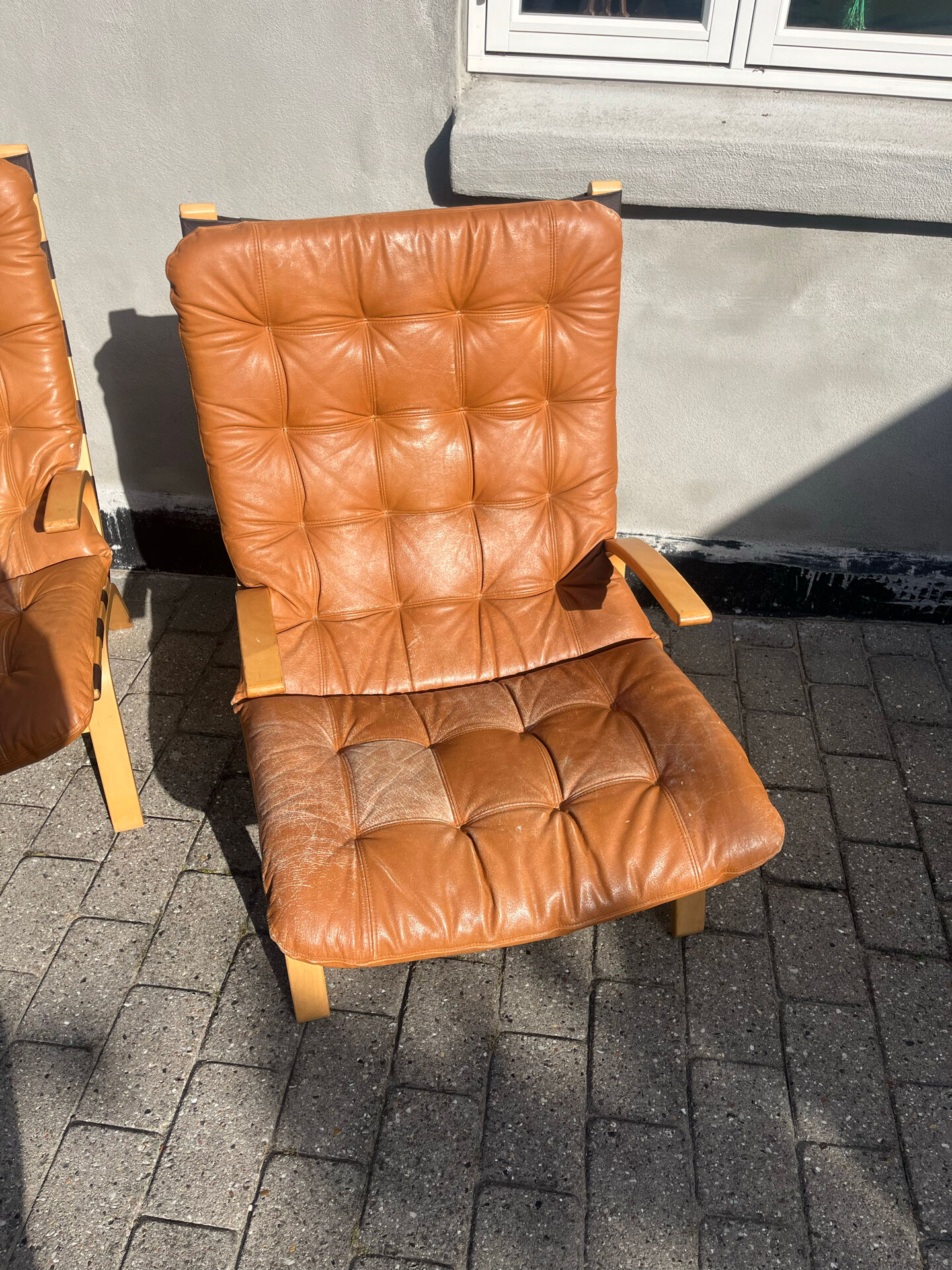 Rare 1970s Danish Modern 'Miljø' Easy Chairs in Cognac Aniline Leather