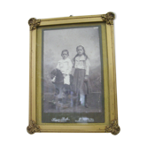 Former Art Deco photo frame with children's photo and wooden horse