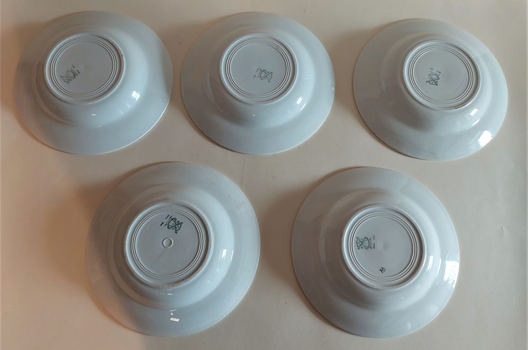 Hollow plates series of five Moulin des Loups Orchies model Bric blue