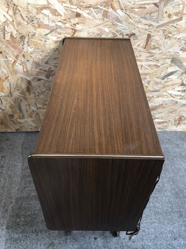 Meuble hifi prinz bois avec porte intérieur capitonné & verre audio vintage