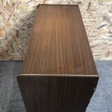 Meuble hifi prinz bois avec porte intérieur capitonné & verre audio vintage