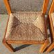 Set vintage pine dining table with 4 rush seat chairs Dutch design