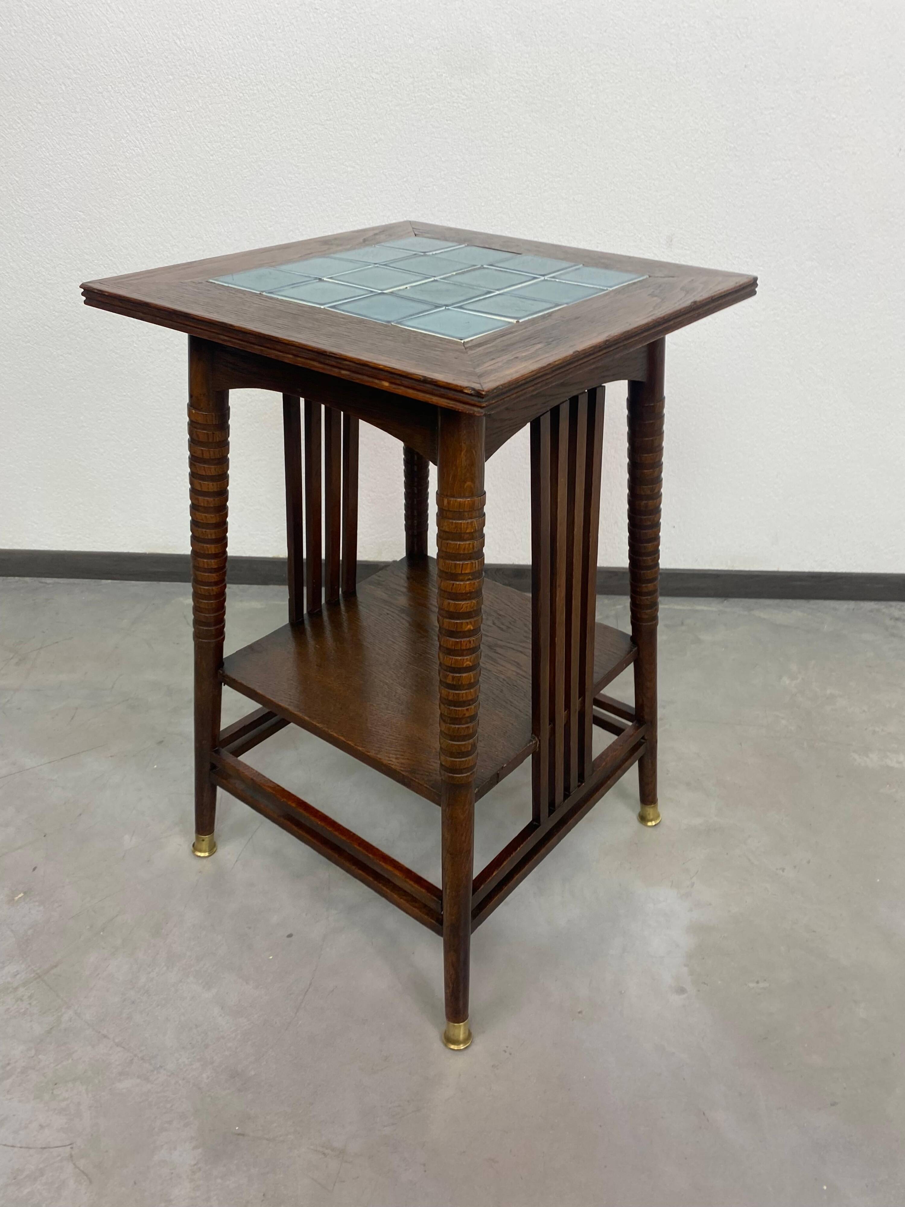 Side table in Jugendstil with a top made of blue tiles by Adolf Loos.