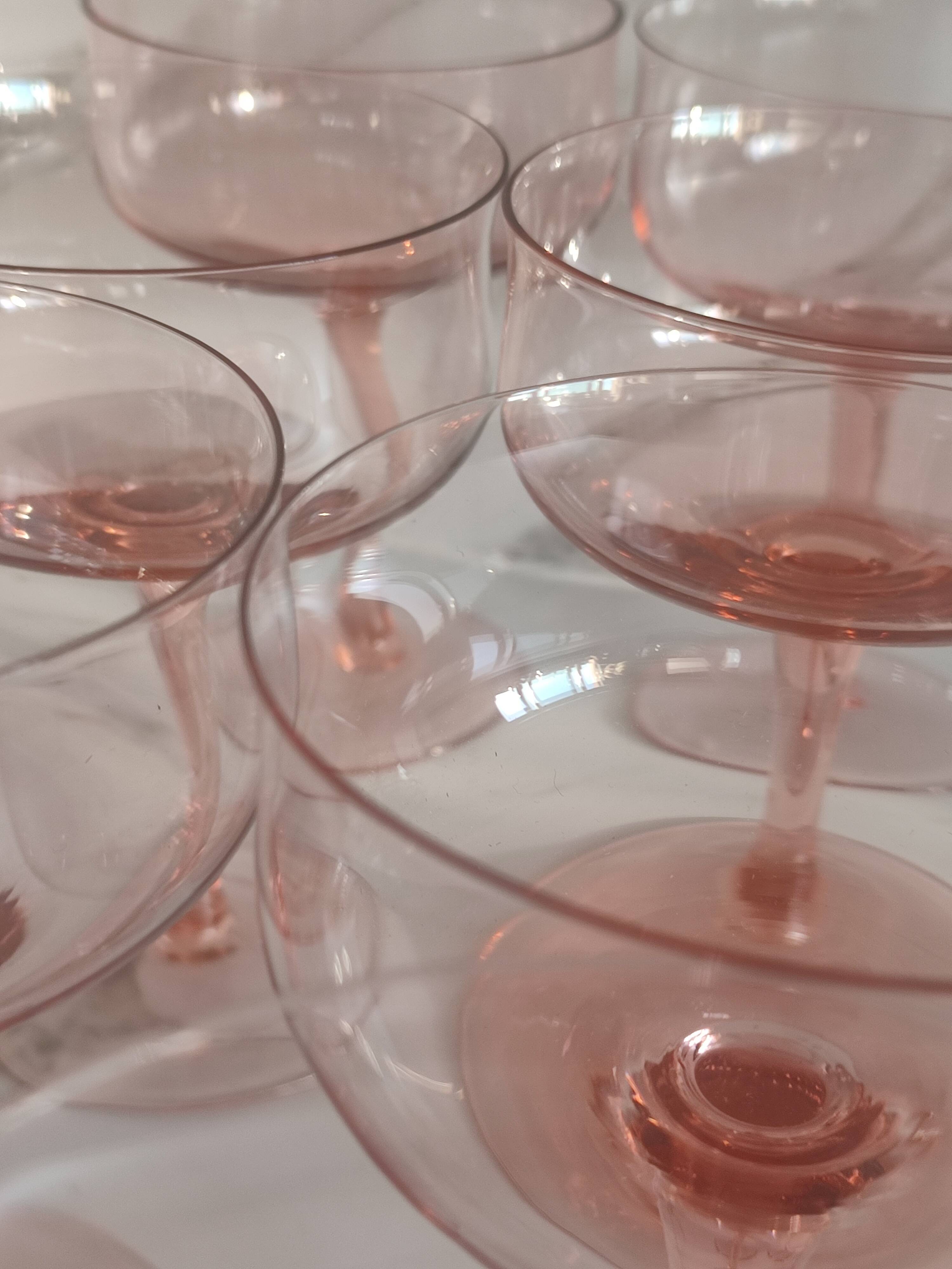 8 vintage pink crystal champagne glasses
