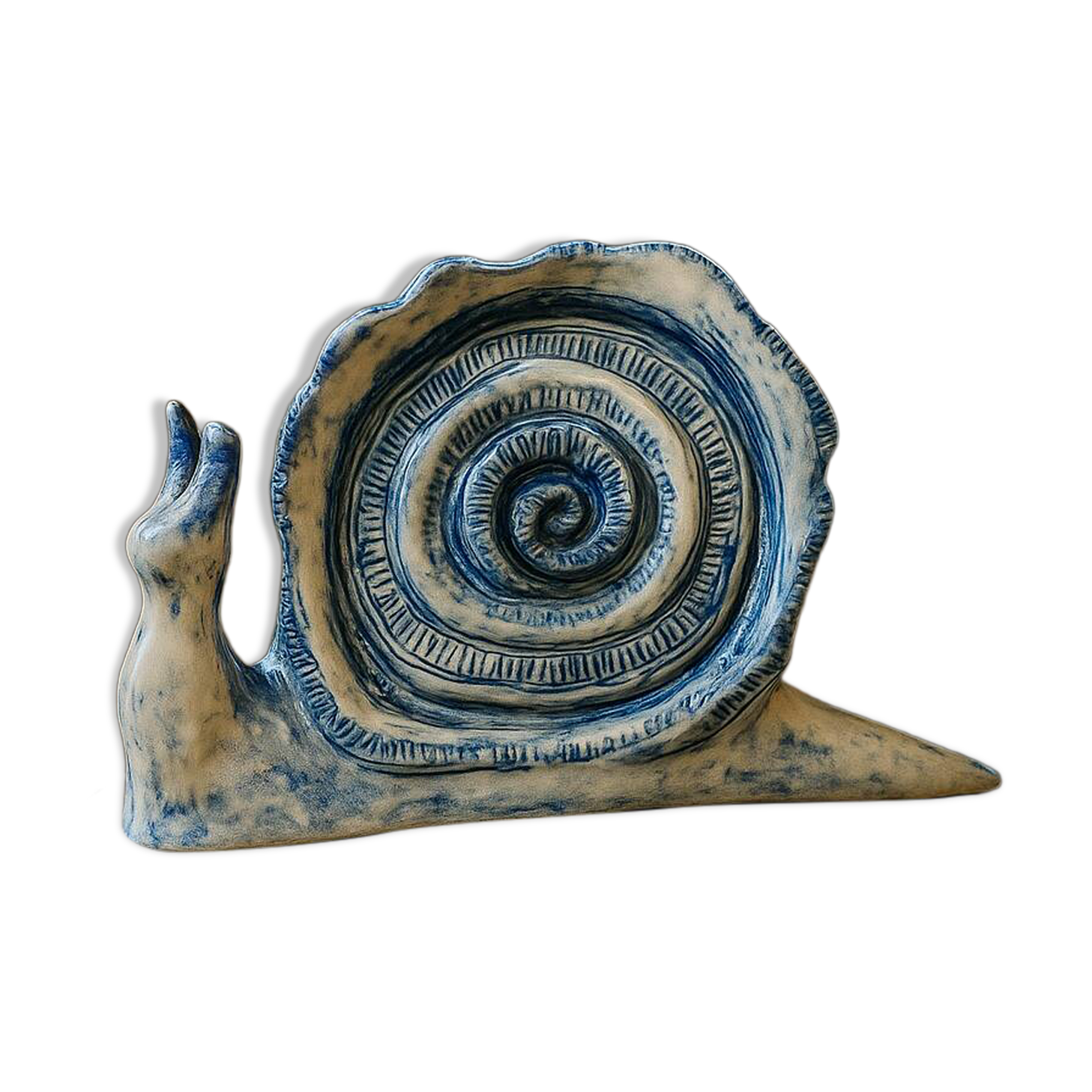 Snail – decorative sculpture in blue ceramic, unique piece