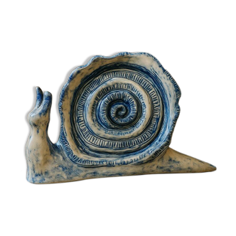 Snail – decorative sculpture in blue ceramic, unique piece