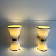 Pair of vintage wall lamps, brass and unbleached fabric, Italy 1980