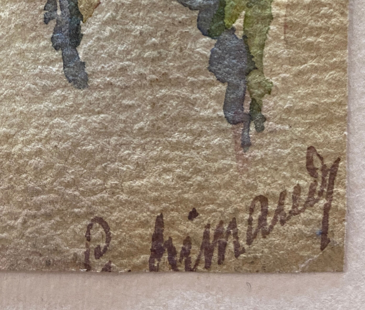 Watercolor painting "Landscape with the bell tower" signed, early twentieth century